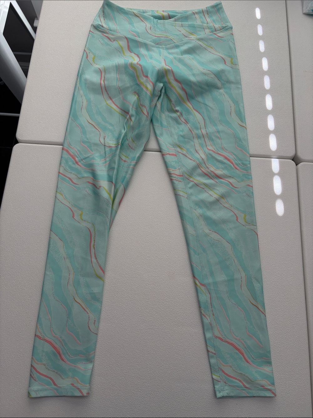 Zella Girl Aqua Marble Leggings with Pink & Yellow Swirls